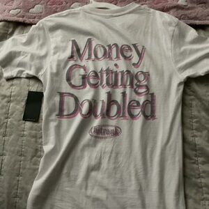 White Graphic Tee with Pink Accents